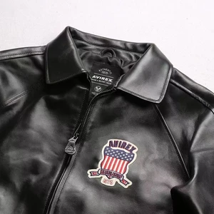 الرجال خمر جلد طبيعي الكلاسيكية سترة بيسبول سميكة جلد الغنم عالية الجودة التطريز ماركة 1.8 مم الفرنسية أفضل 10 معاطف شتوية من جلد الغنم للرجال مبيعا - No10