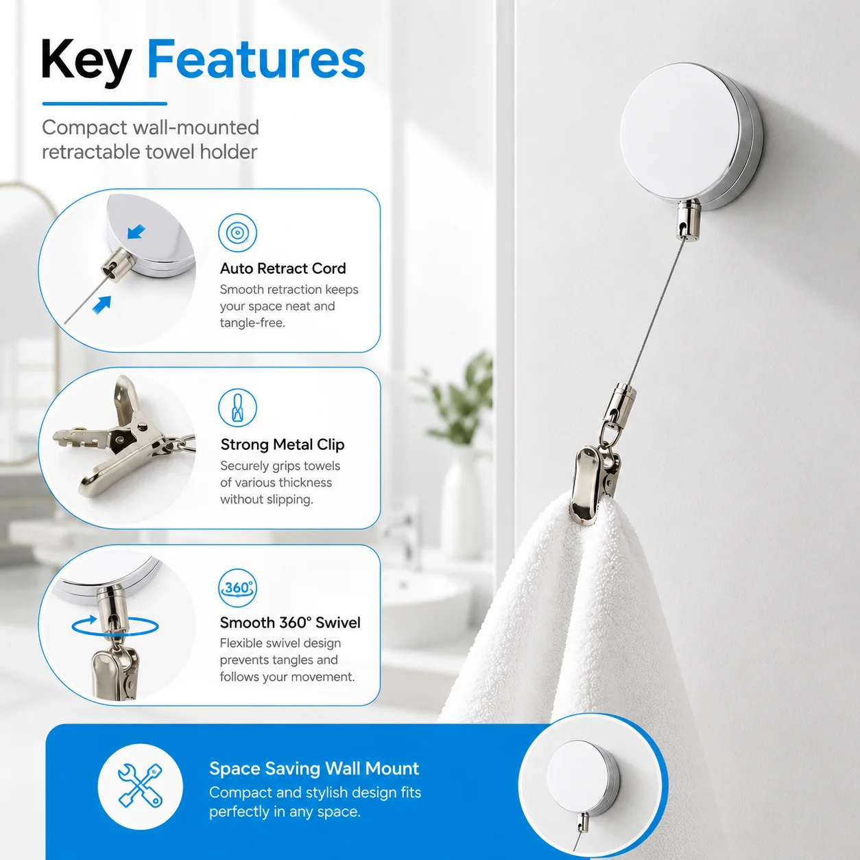1/2/3P Portable Retractable Towel Clip Anti Slip Towel Clamp Holder Stretchable Strap For Bathroom Kitchen Beach Camping Outdoor