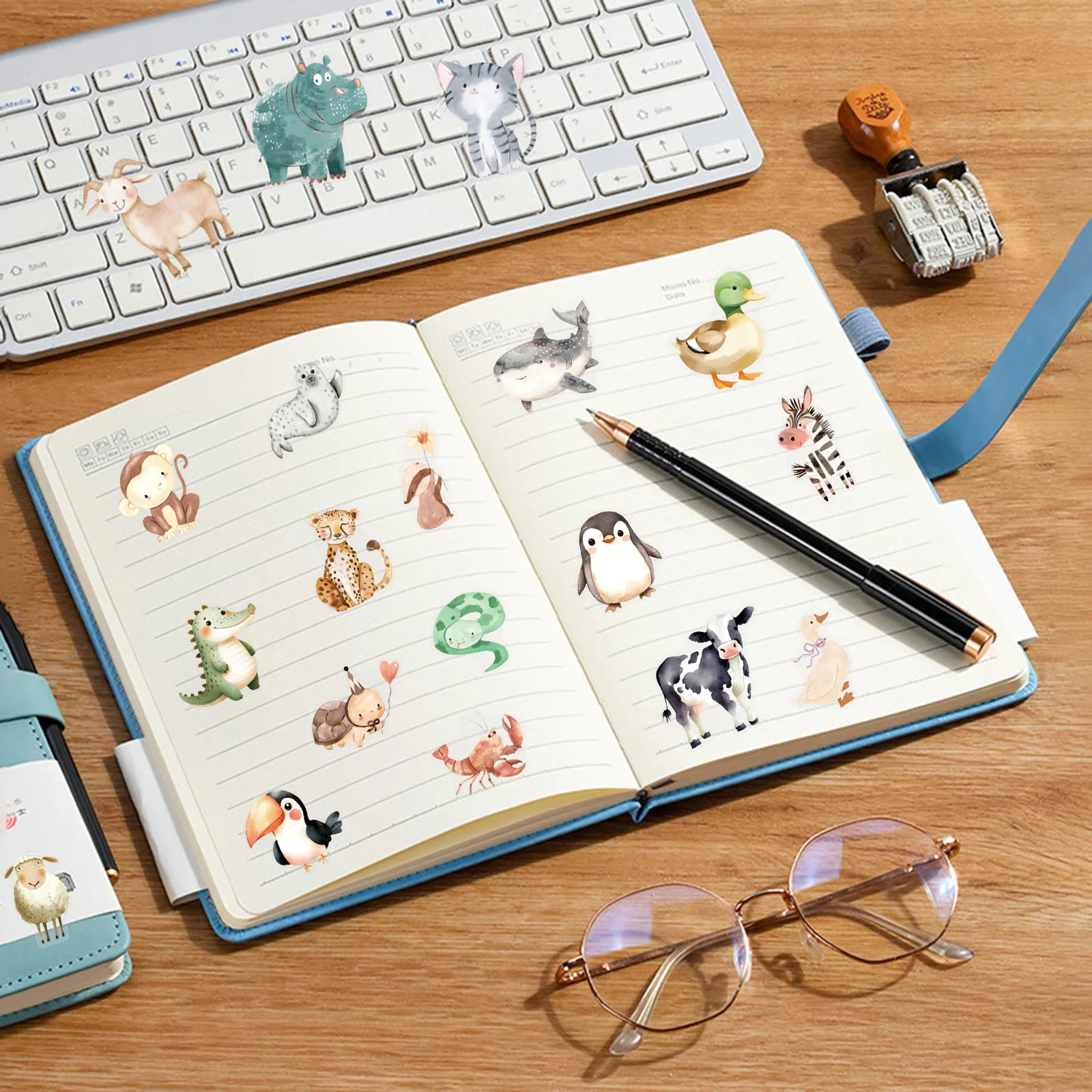 50Pcs Transparent PET Watercolor Animal Stickers DIY Luggage Skateboard Motorcycle Notebook Waterproof Stickers image 2