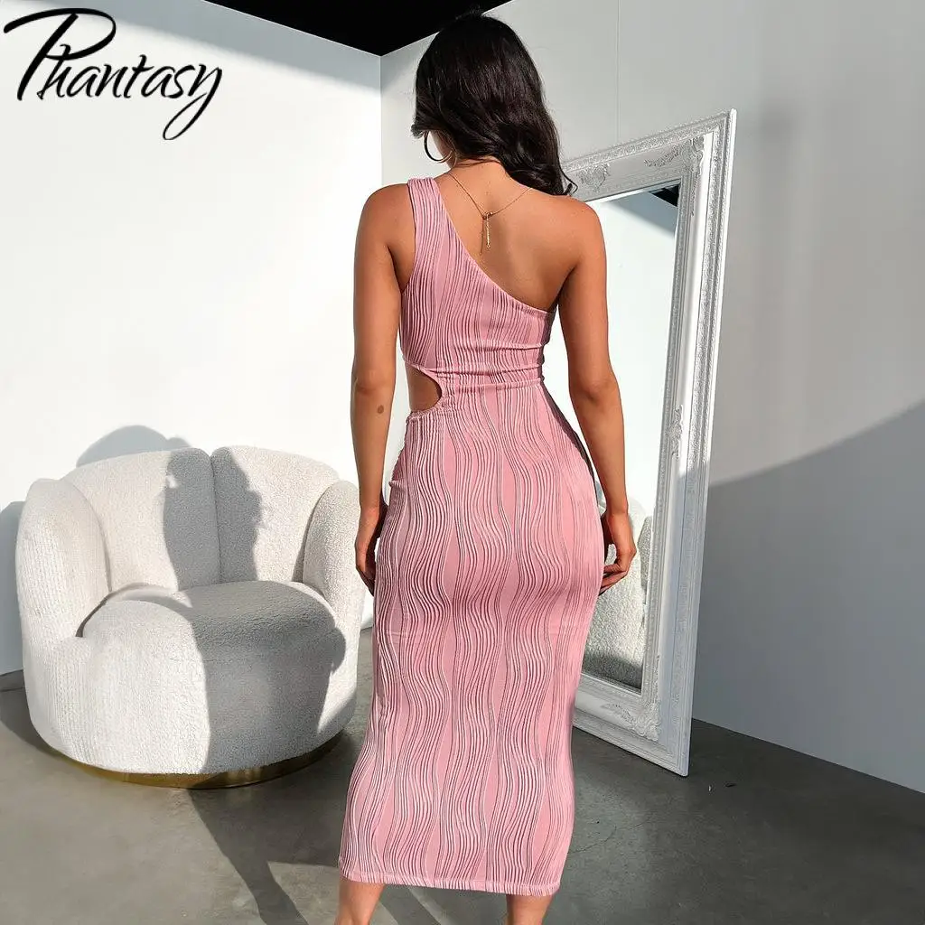 ファンタジーイレギュラーセクシーカットアウトドレスソリッドカラースリムワンショルダードレスパッケージヒップドレストレンディレディパーティードレス2025