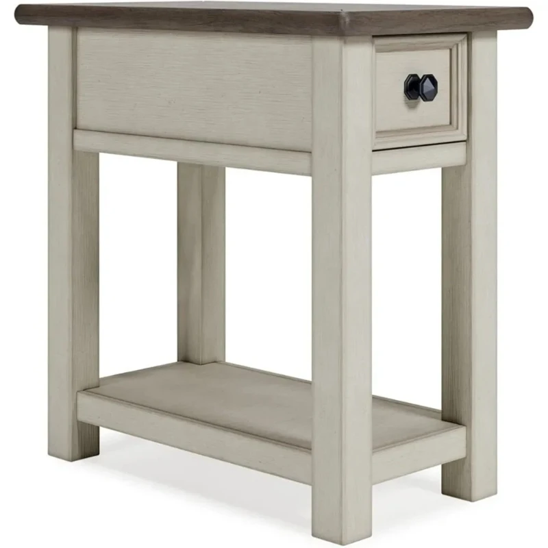 farmhouse chair side end table, light brown & whitewash