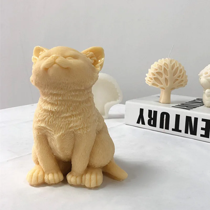 3D grande gatto candela stampo animale orsacchiotto cuccioli cera di soia stampo in Silicone cucciolo cane amante decorazioni per la casa regalo di