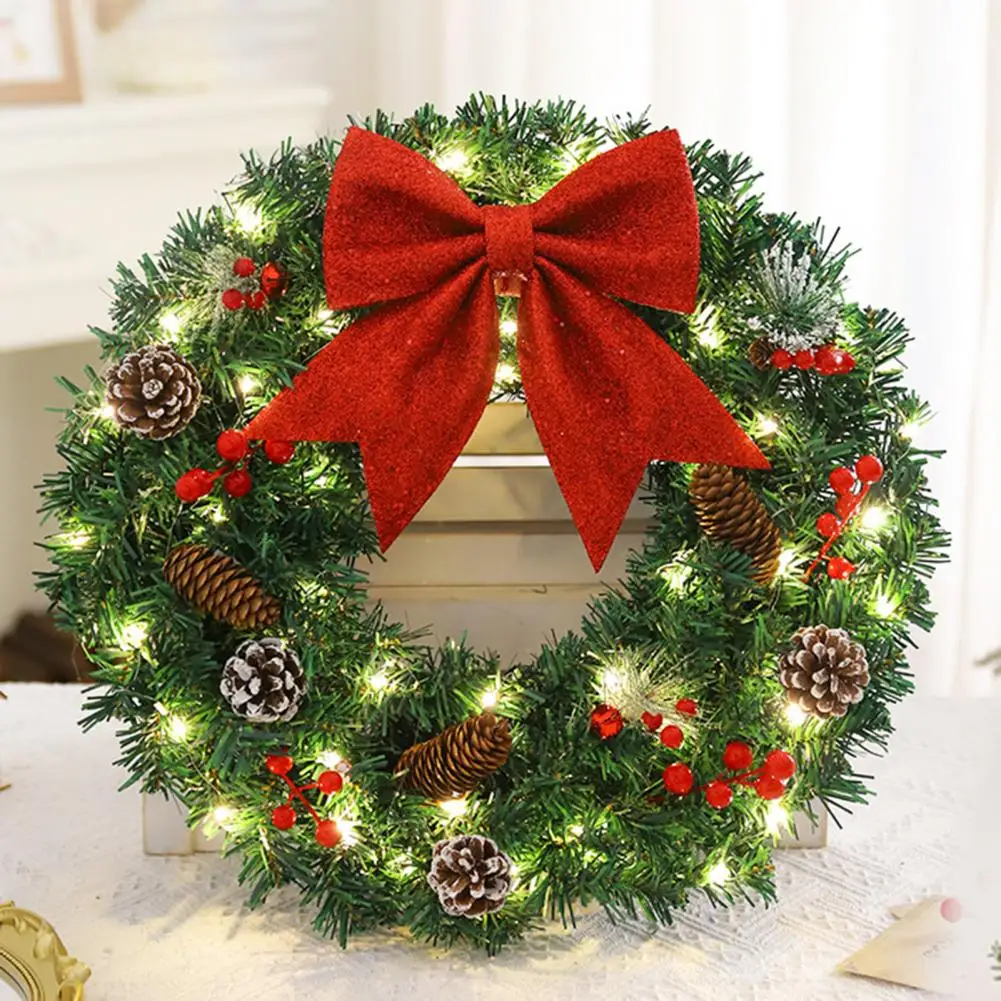 Christmas Wreath with Pinecones Festive Christmas Wreaths with Green Faux Branches Bow Pine Cones Indoor Outdoor for Front