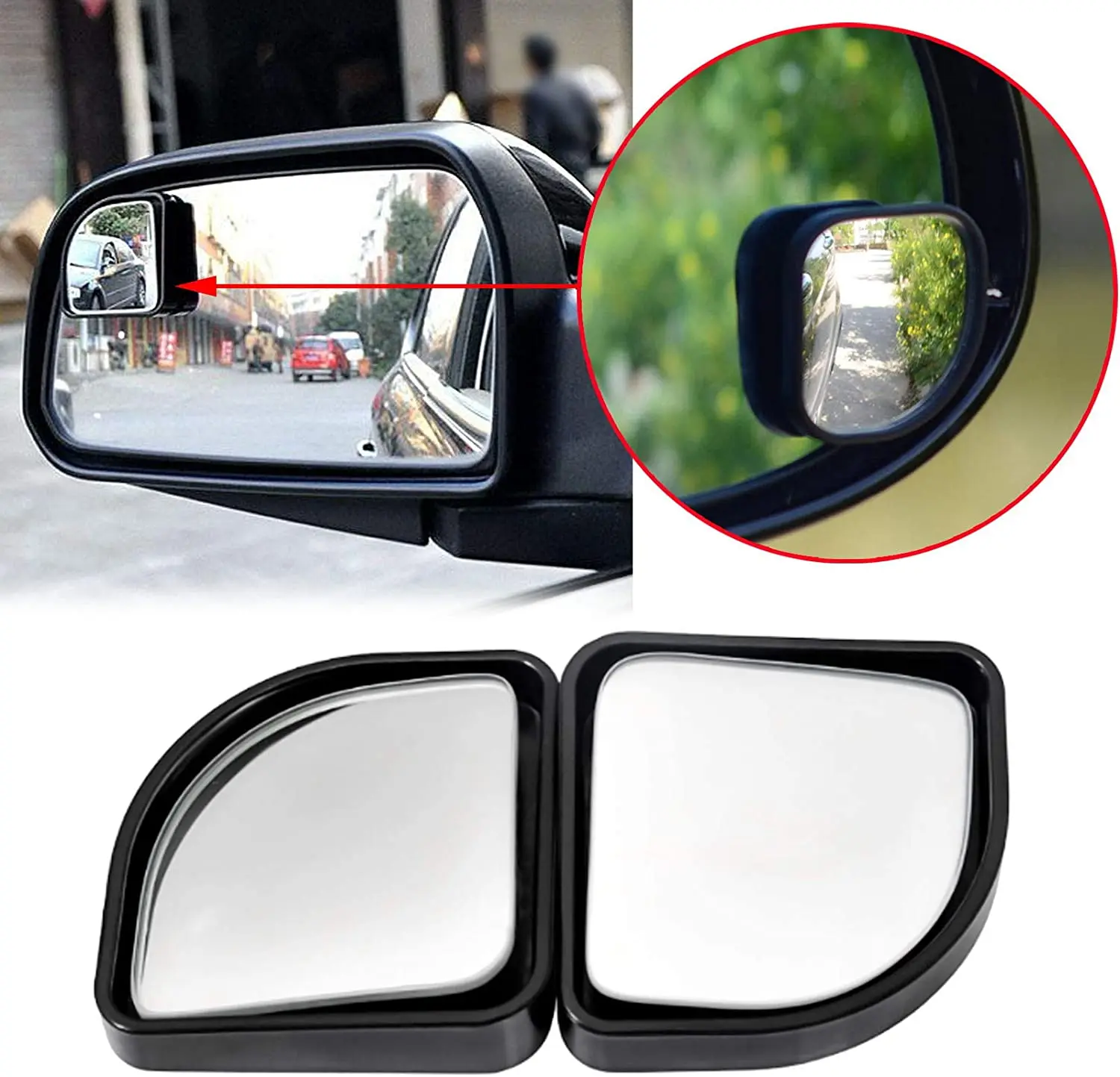 2 PCS Stick-on Blind Spot Mirror Rear View Adjustable Wide Angle Black Fan-Shaped for Car SUVs Truck Motorcycle