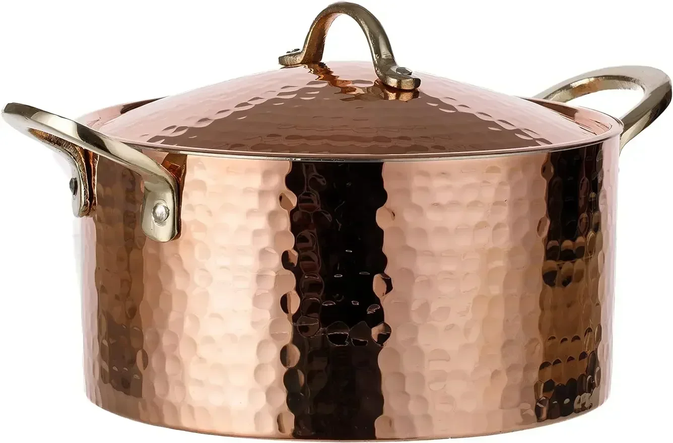 DEMMEX 1.2MM Thick Hammered Copper Soup Pot Stew Pan Casserole Dish, 3 Quarts (7.8