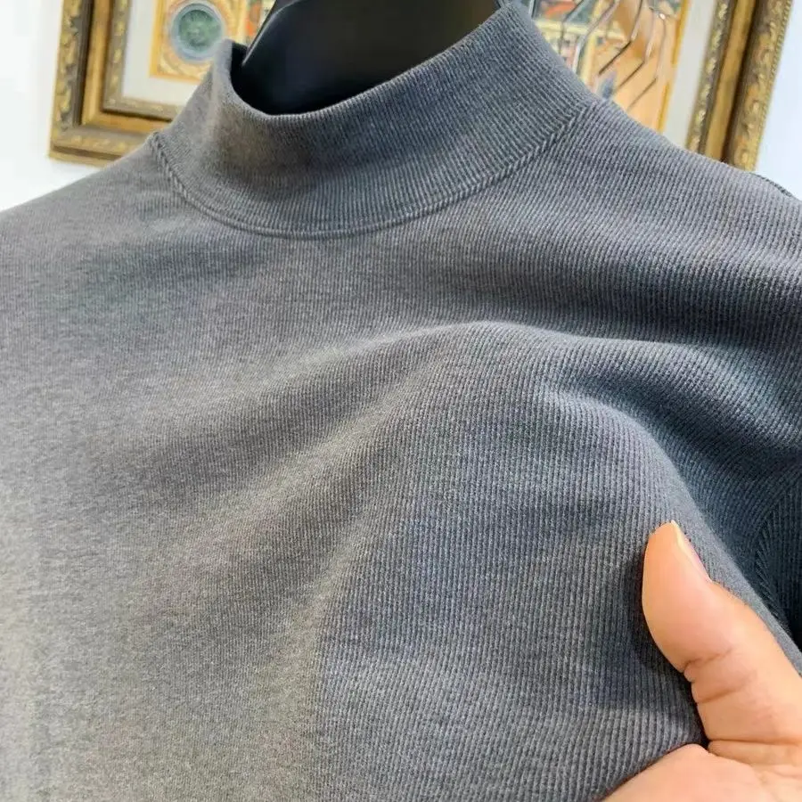 

Men's Autumn Thick Base Thermal Underwear Winter Semi High Neck Casual Long Sleeved T-shirt for Wearing Inside Outside Warm Tops
