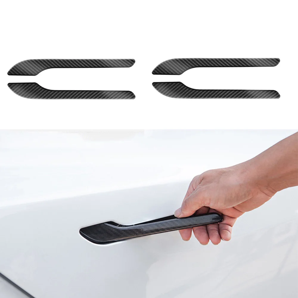 4PCS Door Handle ABS Sticker For Tesla Model 3/Y 2017 - 2022 Door Wrap Cover Paste Model3 Model Y Accessories Carbon Fiber ABS