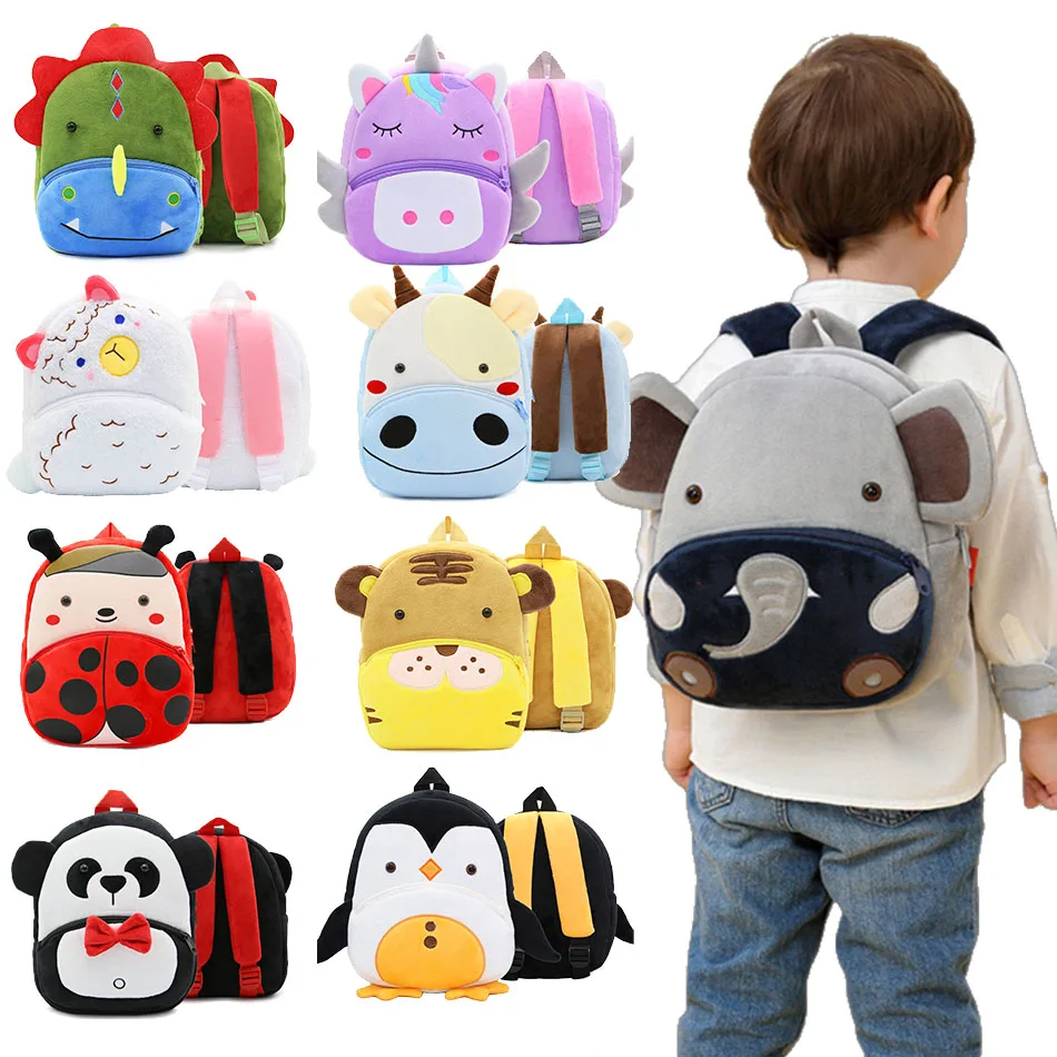 Unisex Backpack Children School 2-4 Years Preschool Bag Kids Cartoon Portable Plush Backpack Boys Girls Schoolbag