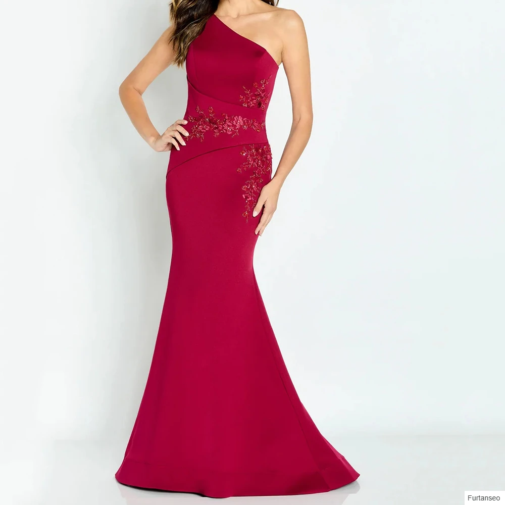 

Mermaid Women's Evening Dresses Floor-length One-shoulder Sleeveless Prom Gown Fashion Flowers Simple Draped Customized Gowns