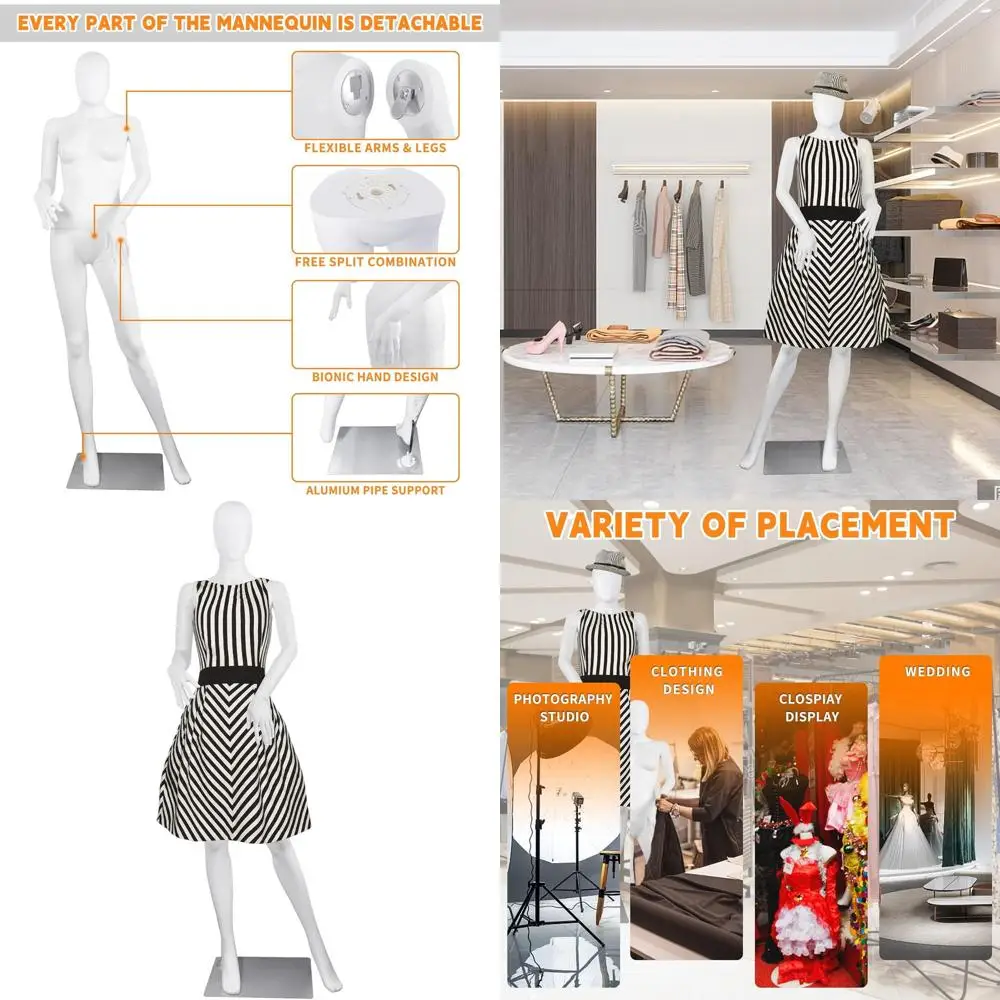 

70 Adjustable Female Mannequin with Detachable Plastic Body and Metal Base (White)
