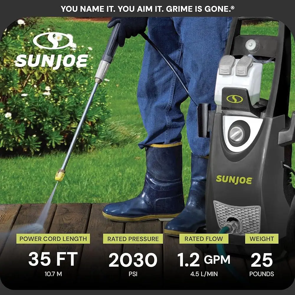 Nettoyeur haute pression électrique 2030 PSI 1.76 GPM, double réservoirs de savon, 5 buses à connexion rapide, tuyau de 20 pieds, système d'arrêt Total, nettoyage Portable