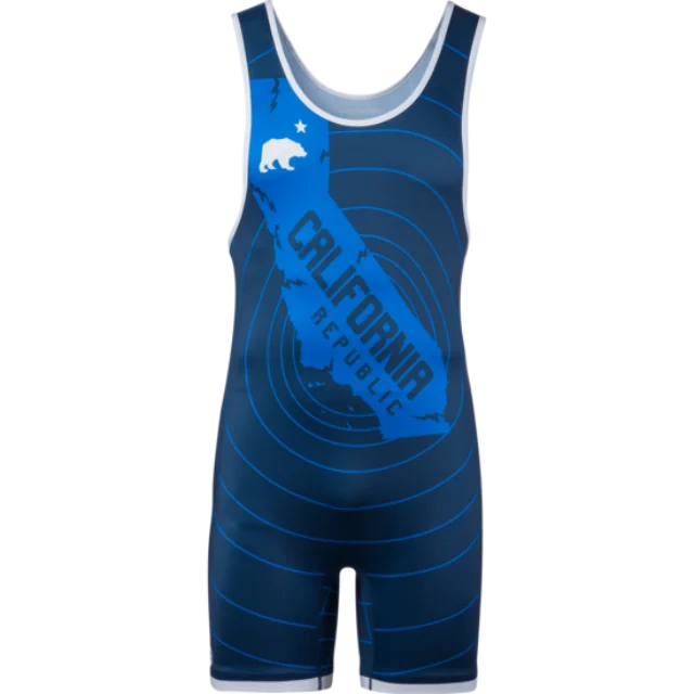 

California BLue Wrestling Singlet Classic American Flag Design Men Power Lift Weightlifting PowerLifting Wrestling Uniform