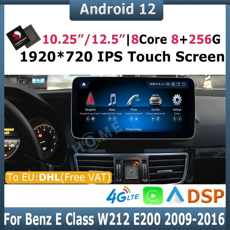 

Android 12 10.25/12.5inch Snapdragon Car Multimedia Player GPS for Mercedes Benz E Class W212 E200 E230 E260 E300 S212 2009-2016