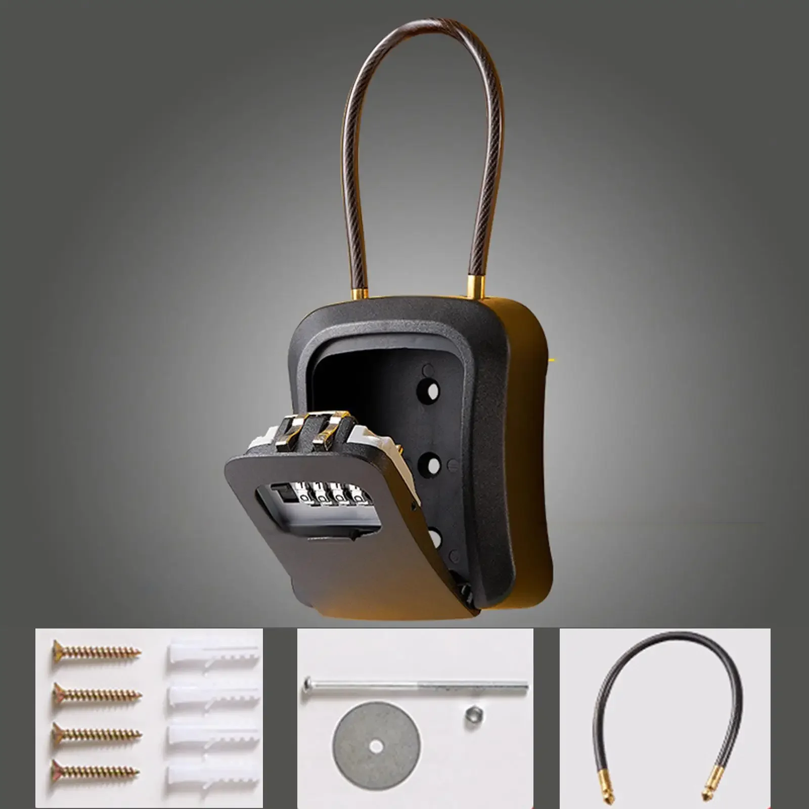 Key Lock Box Key Security Box with 4 Digit Combination Removable Chain Weatherproof Portable for House Keys, Car Keys Sturdy