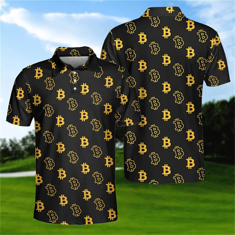 3D Print Crypto Bitcoin Pattern Tee Men's POLO shirt Summer Fashion Mystery Money Graphic Boutique POLO Shirt Casual Lapel Tops