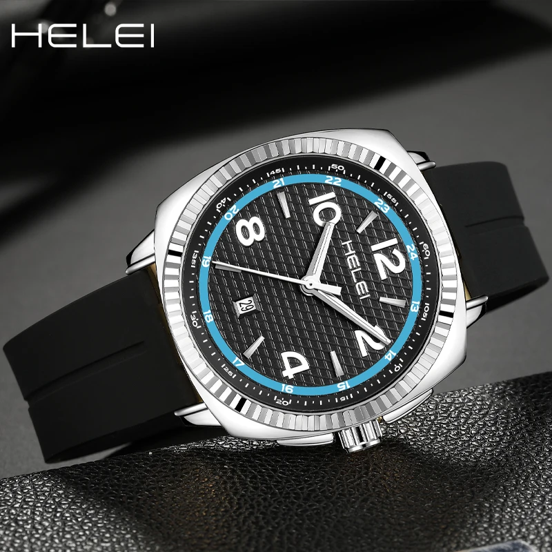 ساعة كوارتز كاجوال للرجال من HELEI ، ساعة يد سيليكون ، حزام تاريخ مضيء ، موضة جديدة
