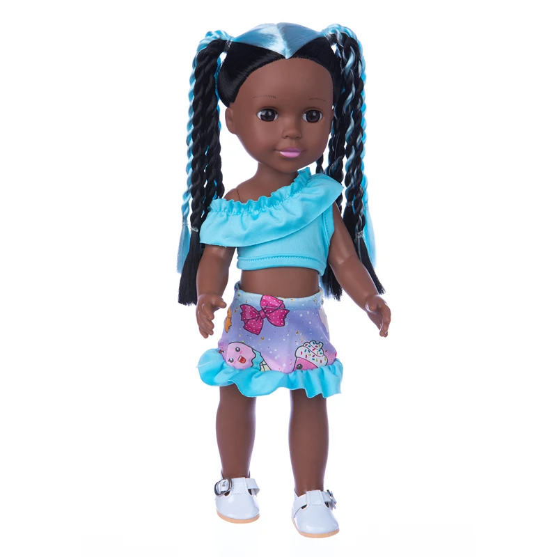 Nouveau 14 pouces Reborn bébé poupée silicone bleu tresse marée bébé 35 Cm cheveux raides peau noire fille américaine habiller poupée jouet