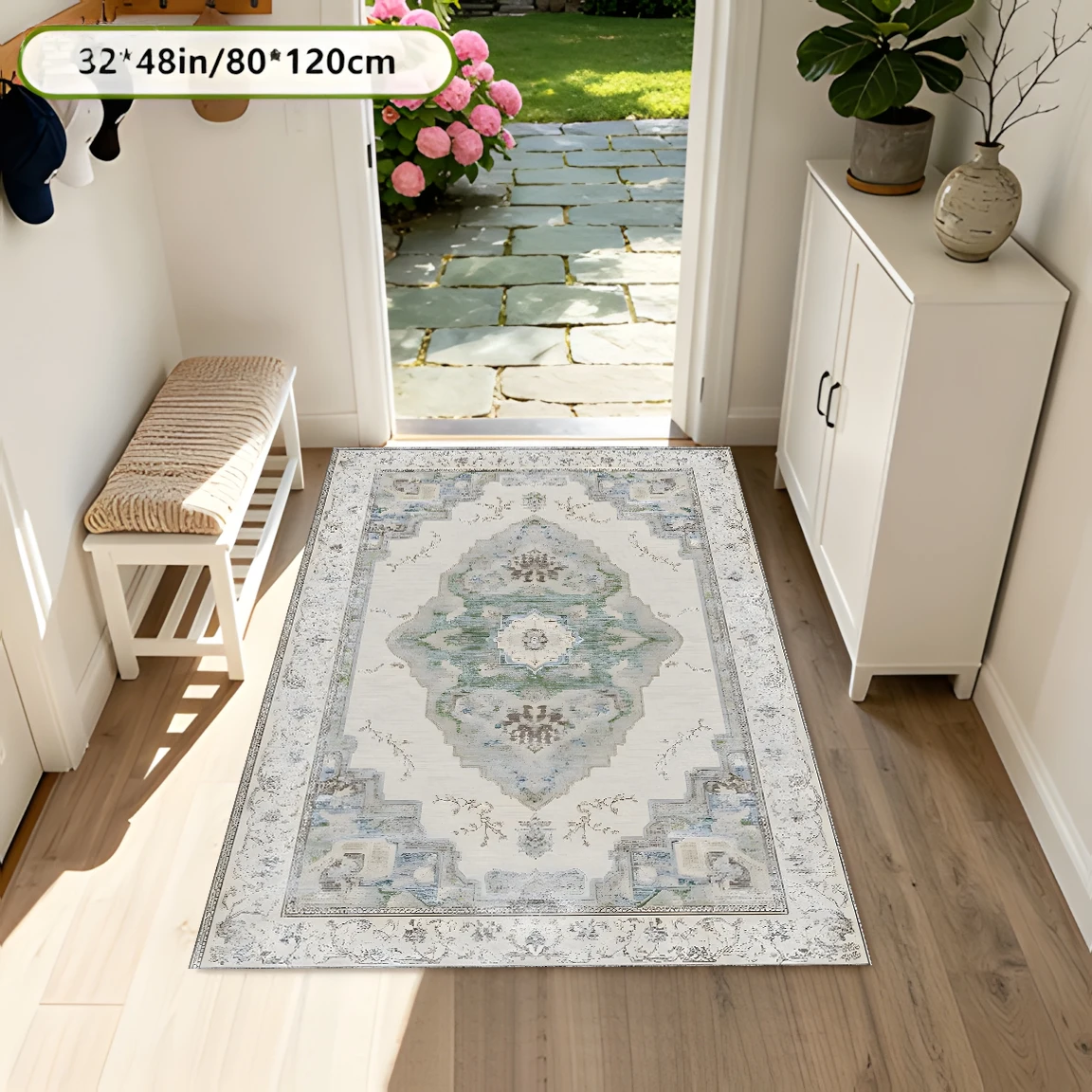 2D European Retro Symmetrical Pattern Rug, Light Luxury Minimalist European Style, Suitable for Living Room, Bedroom, Coffee Table Area, One-Click to Refresh Autumn and Winter Decor