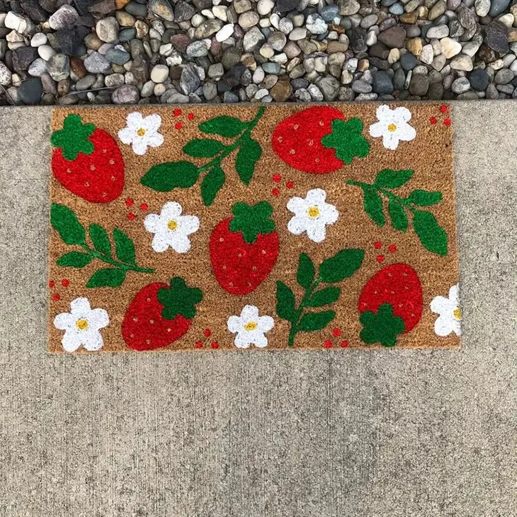 

Sweet Welcome Doormat Custom Carpet Juicy Strawberry Greeting Print Anti Dirty Home Entryway Warm Fruit Style Daily Gift