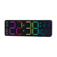 Color Changing Digital Remote Control Wall Clock with Dynamic Ambient Light Wall Decor RGB LED Alarm Clock with Temperature Date