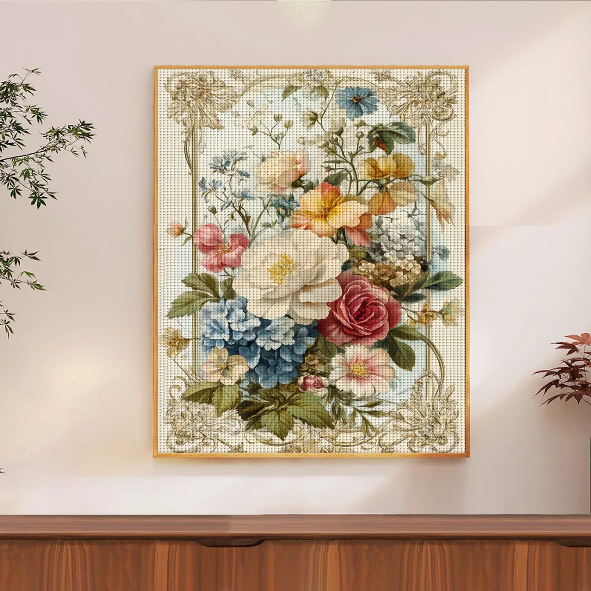 1pc 40X50CM/15.74*19.7inch Flower Stamped Cross Stitch Kit DIY Kit 11CT/14CT DIY Embroidered Set DIY Cross-Stitch Set Joy Sunday