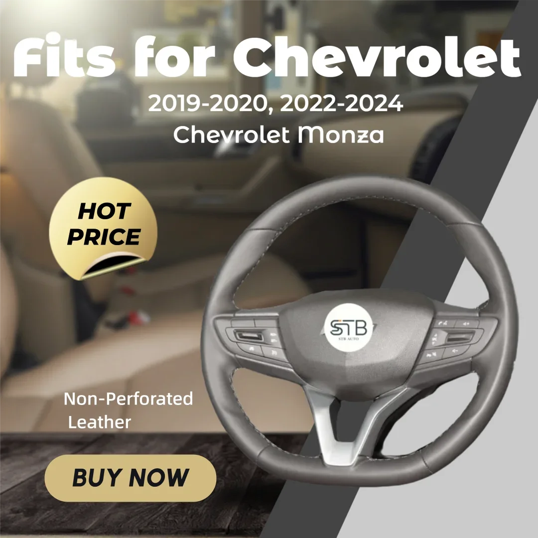 Hand‑Stitched Steering Wheel Cover, Non‑Punched Genuine Leather, Custom Fit for 2019‑2020, 2022‑2024 Chevrolet Monza