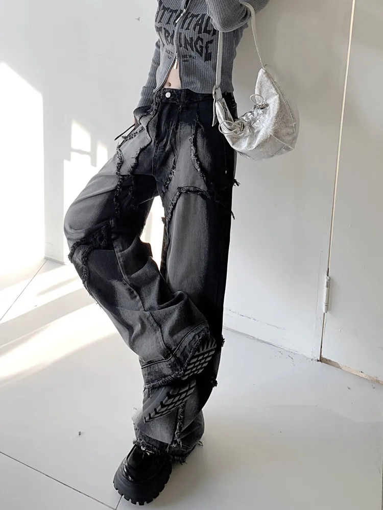 Retro Washed Baggy Jeans Women High Waist Loose Straight Denim Pants Y2k Fashion Harajuku Streetwear Wide Leg Trousers