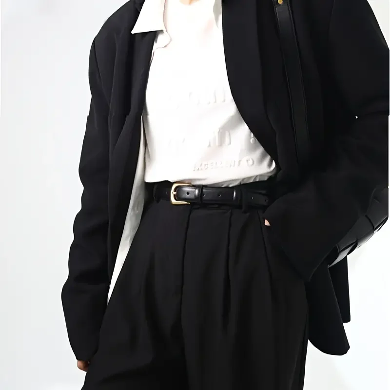 Cinto de couro clássico com botão marrom, versátil, retrô, moda popular, tendência de sentido de alta qualidade, estilo jeans, cinto de couro preto