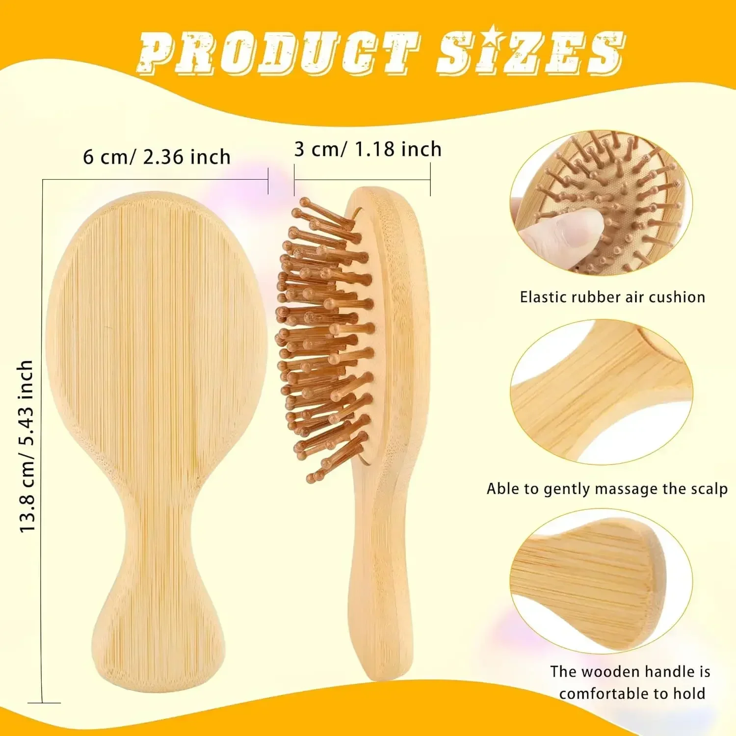 16/10Pcs Mini Bamboo Hair Brushes Scalp Massage Detangling, Travel Small Round Hair Brush Round-tipped Wooden Paddle Comb