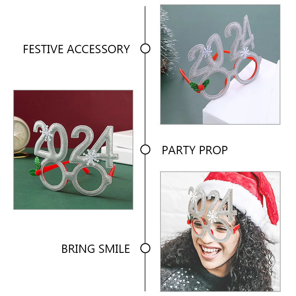 

2024 Christmas Glasses Props Silver Reusable Xmas Eyeglasses Frames Party Photo Decorative Accessories Holiday Gift Favors