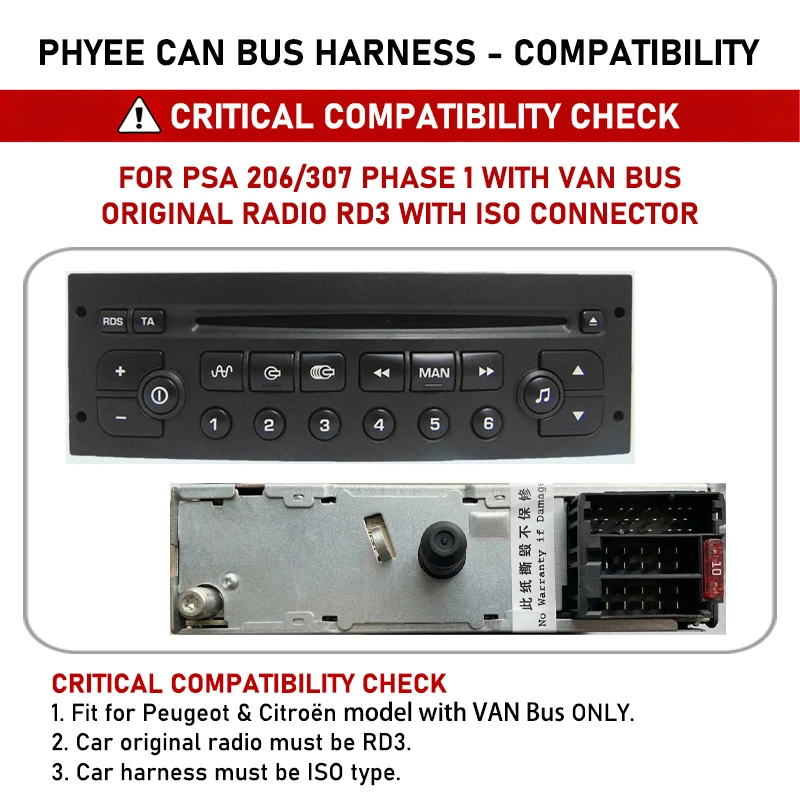 ISO Wiring Harness CAN Bus Decoder, VAN Protocol SWC Retention 16Pin Android Loom Adapter, for Peugeot 206 307 Citroen Xsara