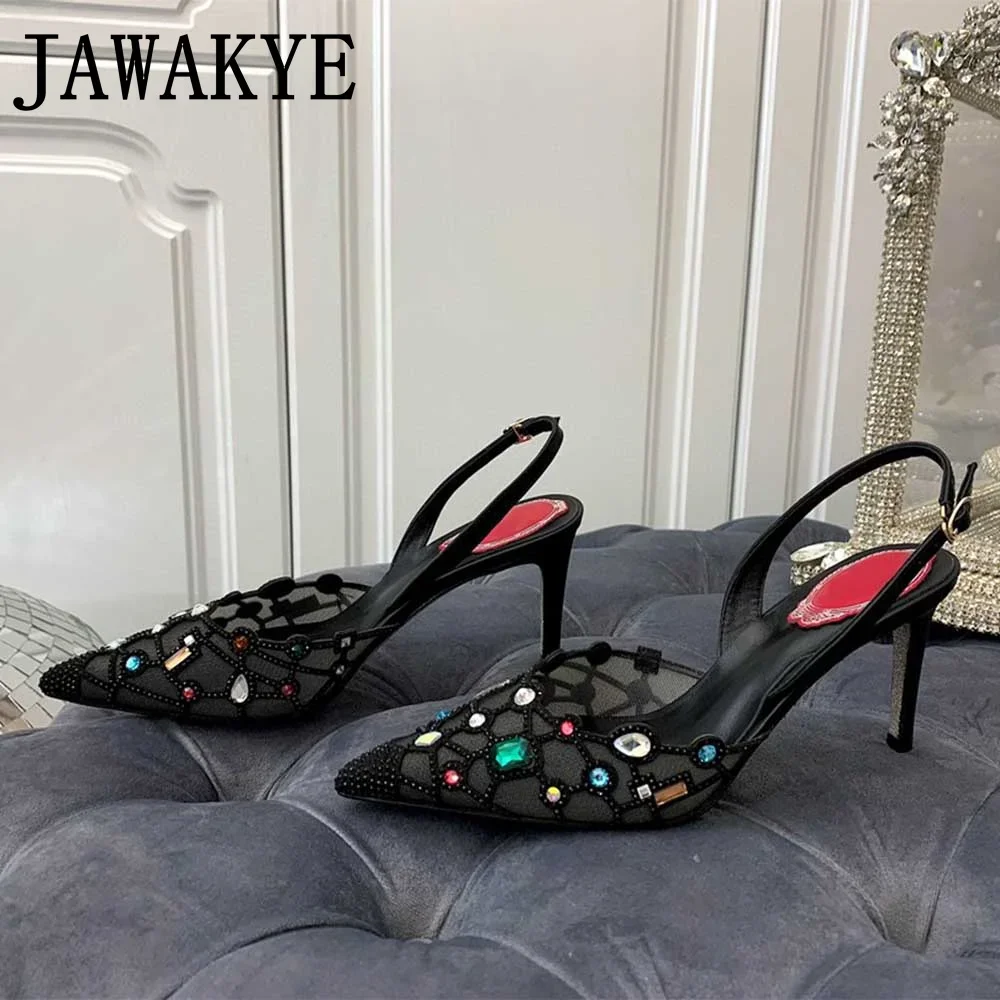 

Crystal Snake Ankle Strap Women Party Banquet Sandals Narrow Band Open Toe 2022 Rhinestone Cross Slip-on Runway Sandals Ladies