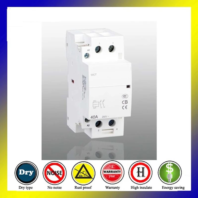 WCT 40A 2P 2NO 220V manual operate din rail modular electronic home mini household ac  contactor