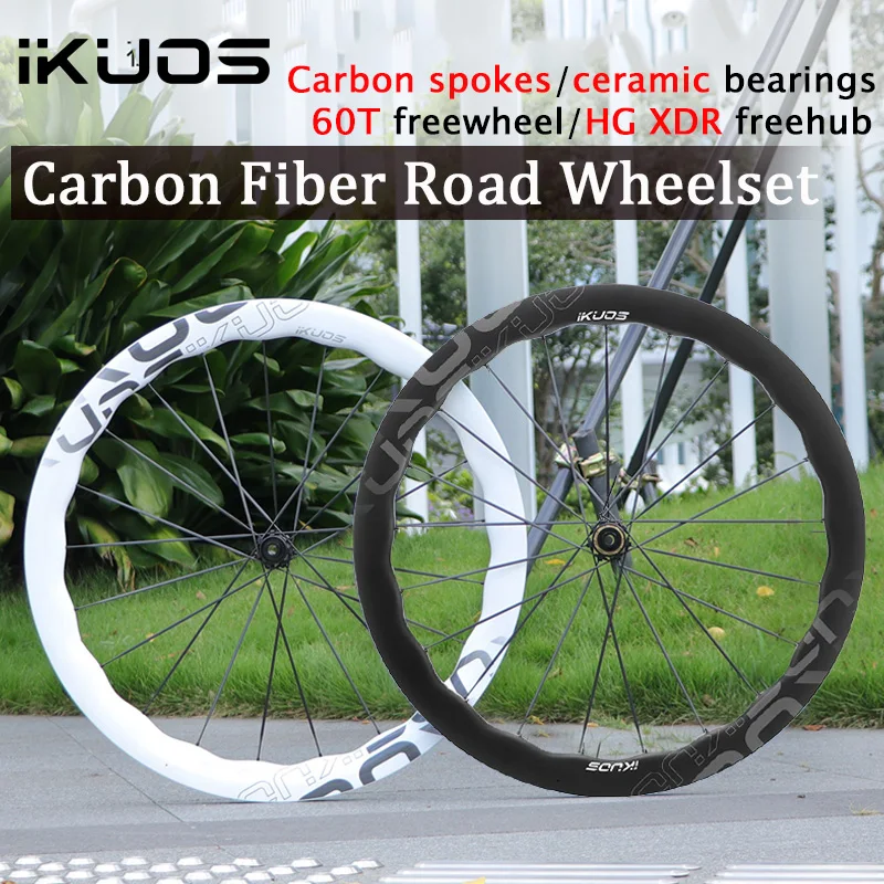 IKUOS 700c carbon wheels Road bike 50MM HG XDR Road Bike Wheelset Ceramic Bearings ratchet 60t Center Lock Road Racing Wheelset