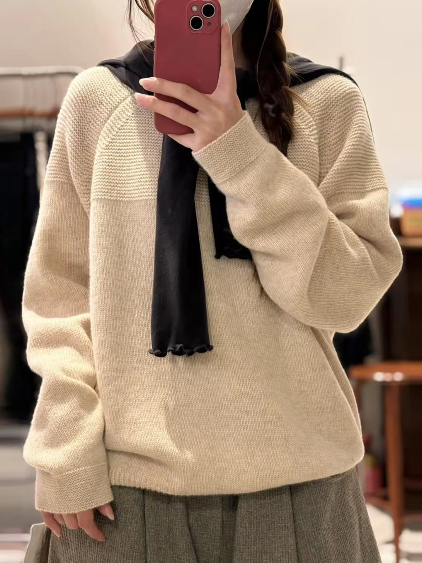 

Ladies Korean Sle Lazy Sle Knitted Woolen Sweater oulder Insert Casual All-Match Loose Fit round Ne Long Sve Sweater