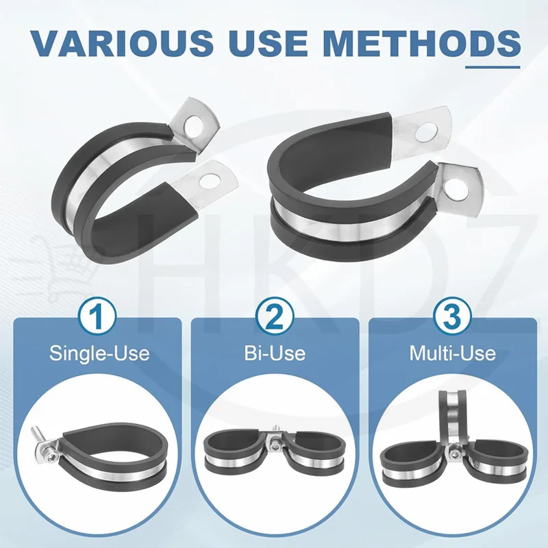 Rubber Lined P Clips Cable Mounting Hose Pipe Clamp Fixing Pipes Stainless Steel Hardware Fasteners 5 6 8 9 10 11 12mm -200mm