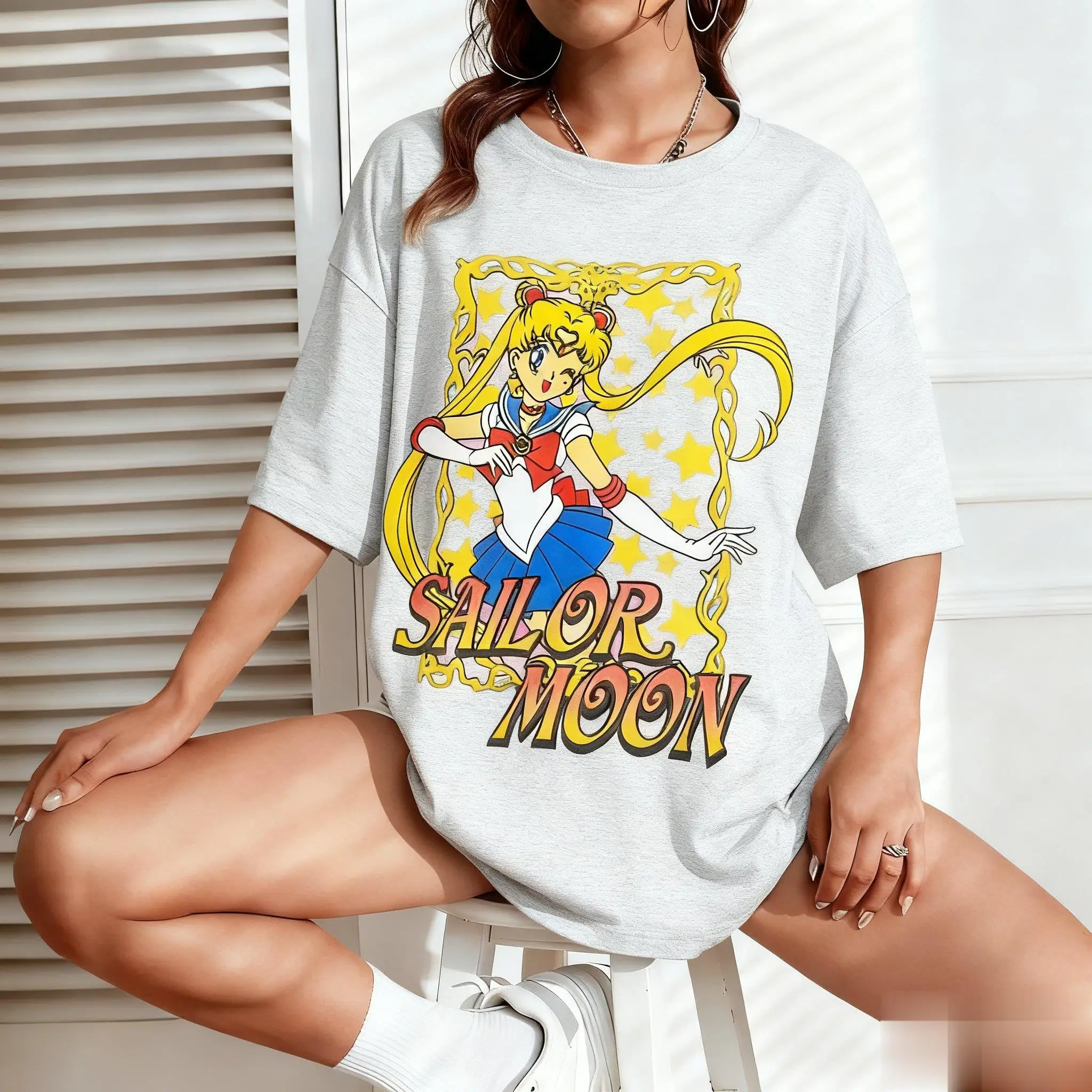 Summer Sailor Moon Graphic T-shirt Men Women Anime Print Short Sleeve Tee Oversized Casual Streetwear Kawaii Fashion Y2k Clothes