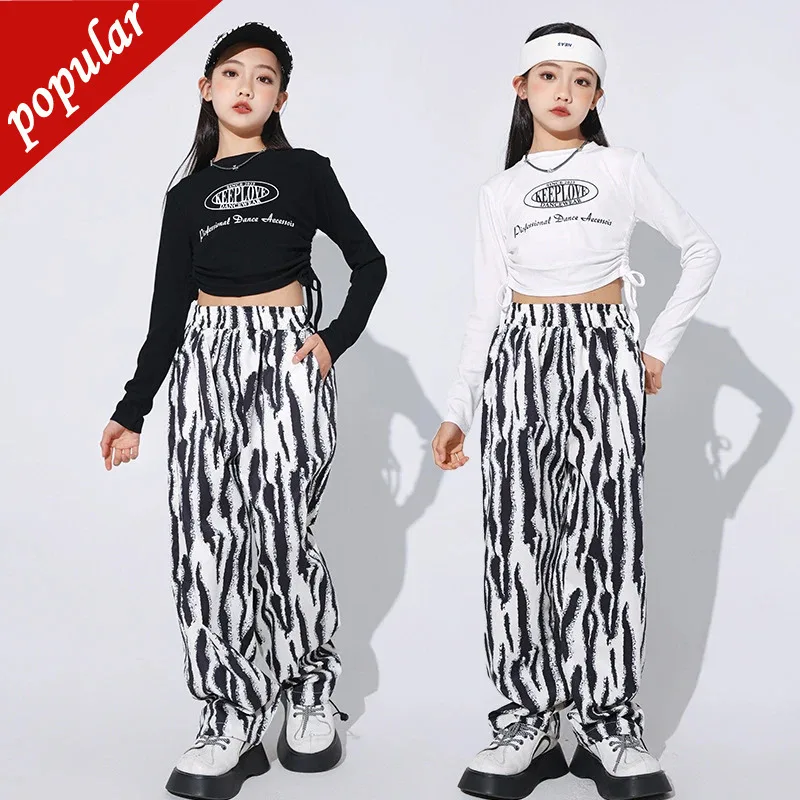 

Укороченный топ в стиле хип-хоп для девочек, брюки в полоску зебры, комплекты одежды, футболка для мальчиков, шорты для уличных танцев, детская уличная одежда, детские джазовые костюмы