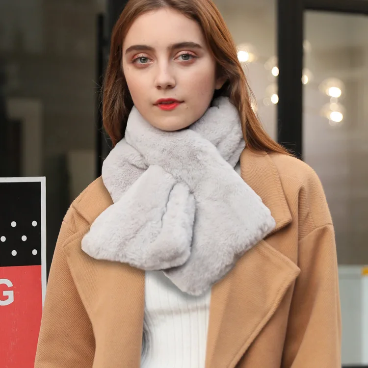 Neckerchief Women New Scarf Wrap Faux Fur Stand Collar Casual Solid Thick Warm Y2k Streetwear Elegant Splice Autumn Winter