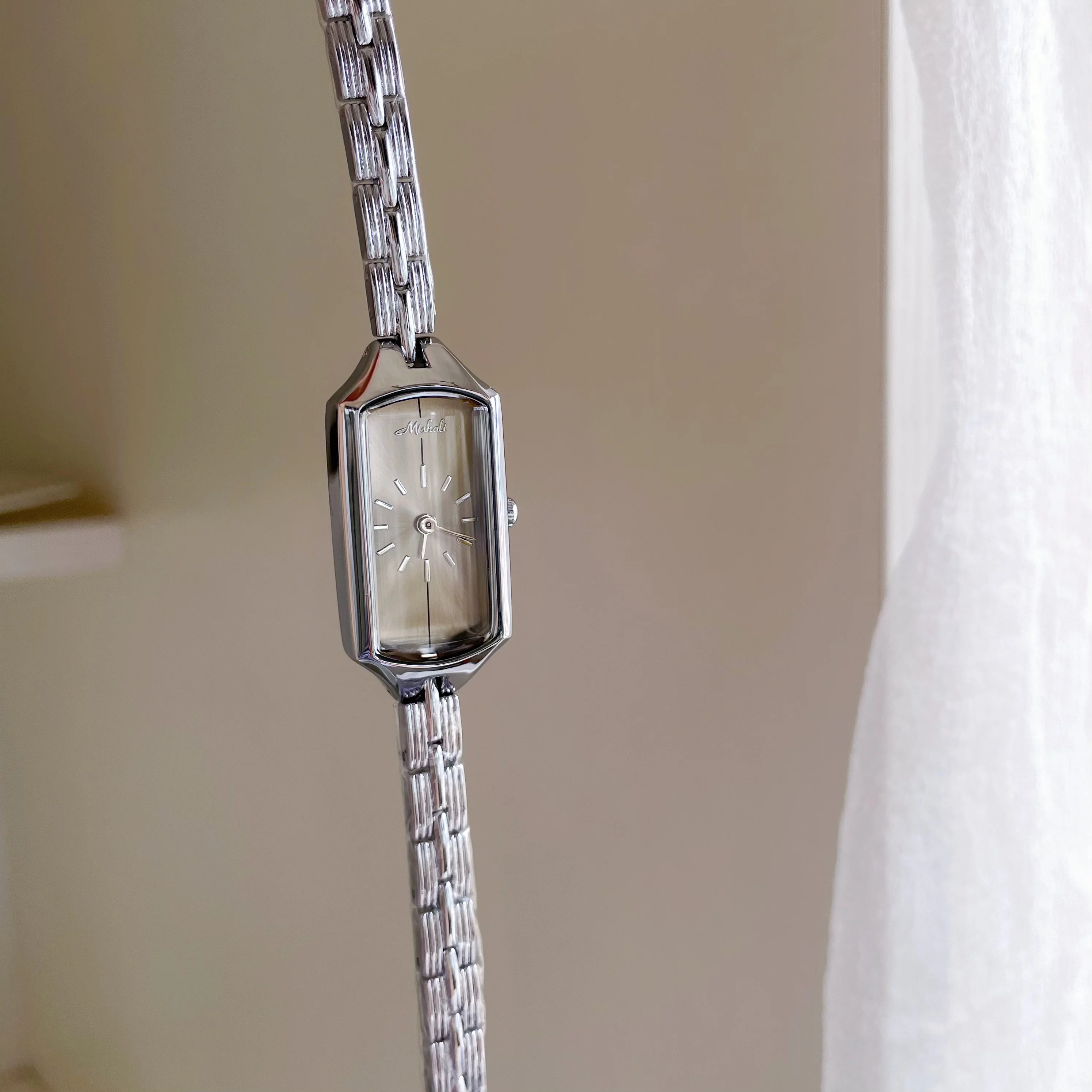 HighQuality Gray Thin Strap Rectangular Watch For WomenA Premium Quartz WatchA Birthday GiftA Carefully Selected High-End Watch.