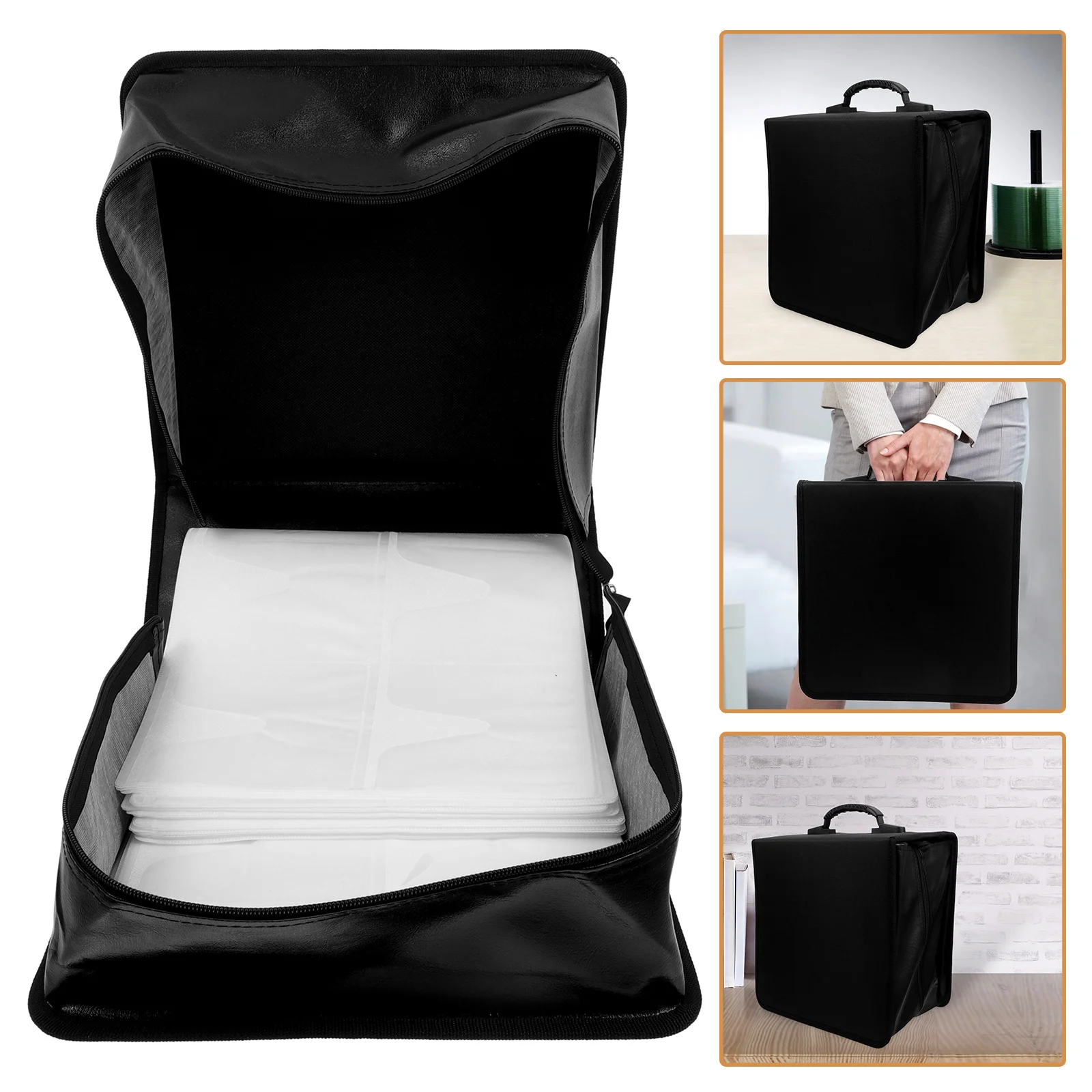 CD Case 500 Capacity PU DVD Case Holder Large DVD Organizer with Handle Plastic CD DVD Disc Cases Storage Binder Wallet