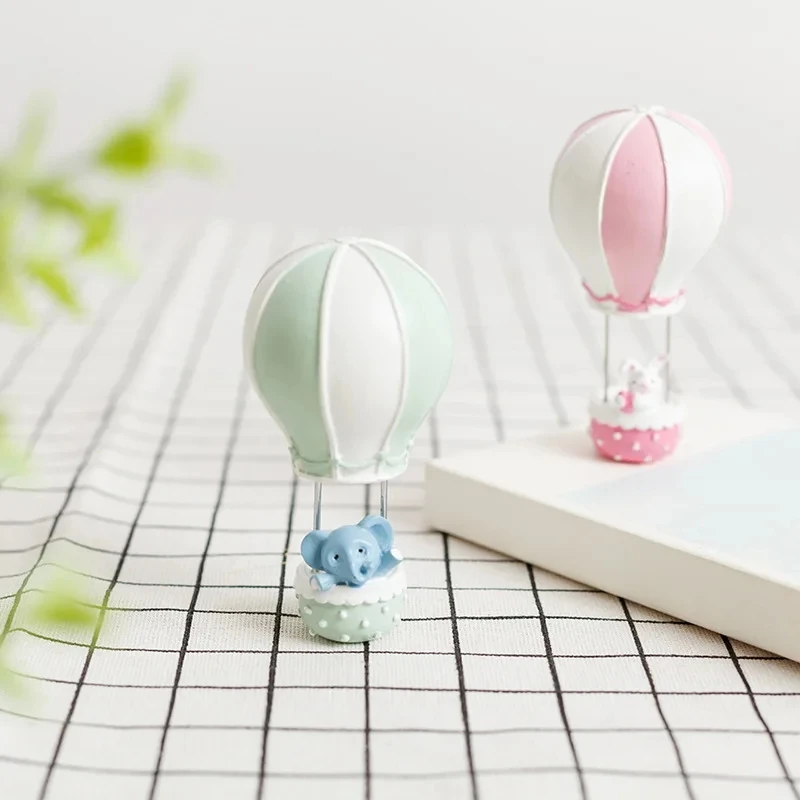 New Resin Mini Cute Hot Air Balloon Rabbit And Elephant Statue Decoration Sculpture Home Office Desk Ornament Toy Gift