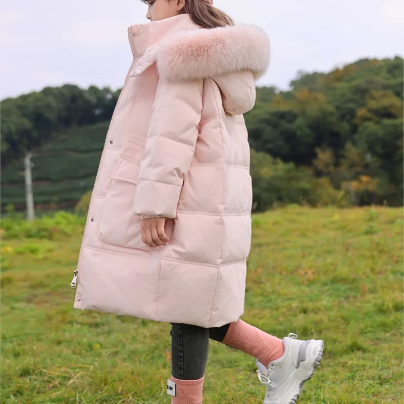 Girls 2023 new children's mid-length thickened winter coat