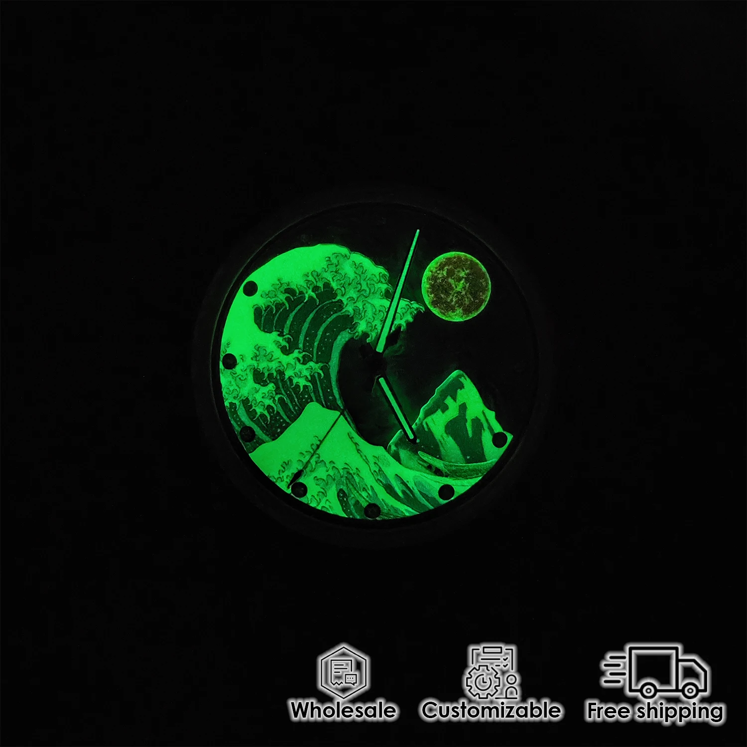 Orologio da uomo personalizzato da 42 mm MIYOTA8215 movimento meccanico automatico Orologio da uomo con quadrante completamente luminoso elemento Kanagawa