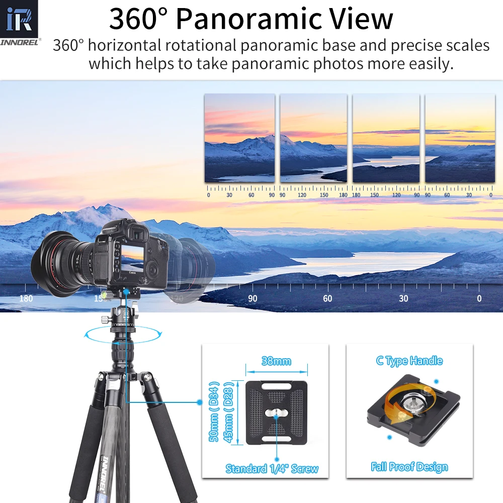 Głowica kulowa 28/34 mm, podwójna konstrukcja U-noch, profesjonalna CNC 360°°Głowica statywu do kamery panoramicznej do monopodu, lustrzanki cyfrowej, kamer, DV — zdjęcie produktu 5