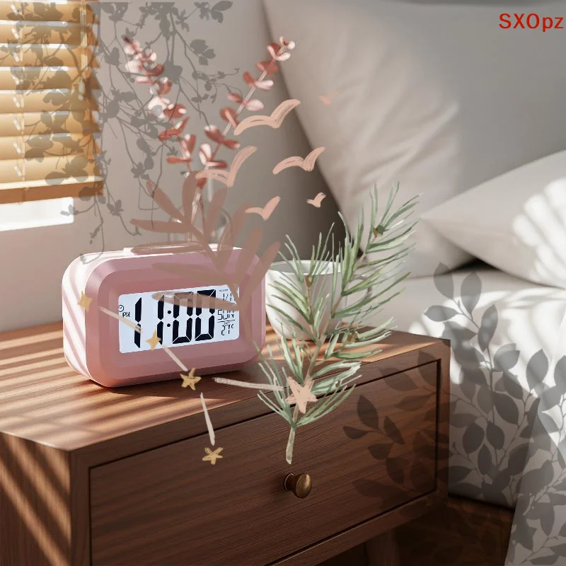 Digital Compact Alarm Clock Multiple Colors Temperature Date Display Snooze Function For Bedroom Office Students Dorm