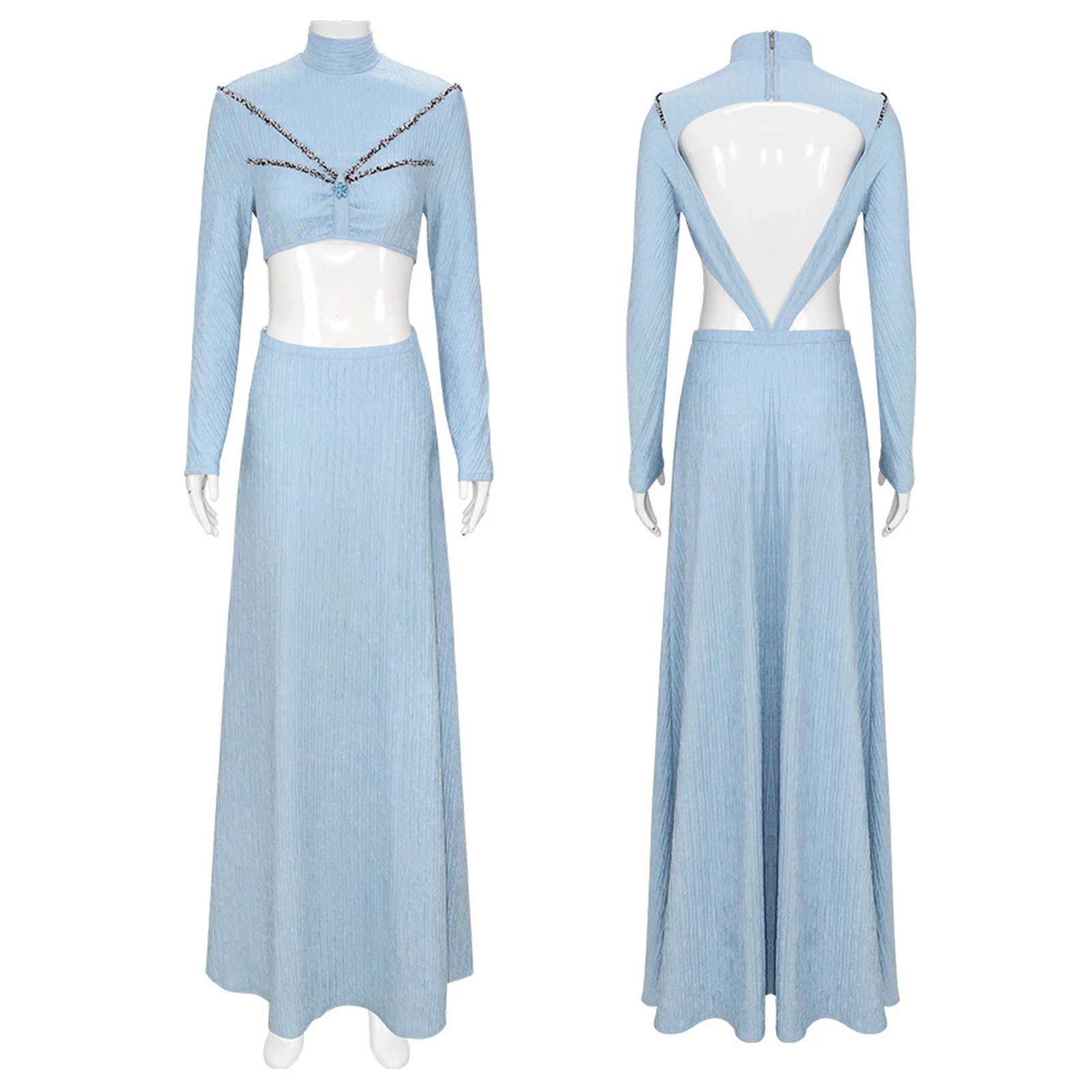 

Amidala Cosplay Costume Movie Girl Padme Blue Dress Bareback Long Dress Evening Dress Halloween Carnival Party Uniform