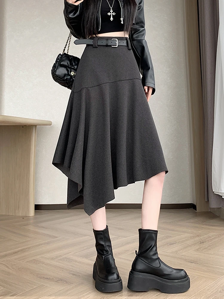 

Юбка А-силуэта с высокой талией, асимметричная, женская, осенне-зимняя, новая, стройнящая, в американском стиле