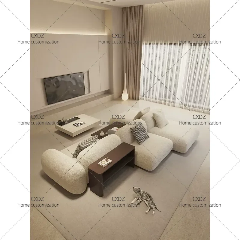 Nordic Cream Style Living Room Sofa Lamb Wool Fabric Creative Storage Module Minimalist Design