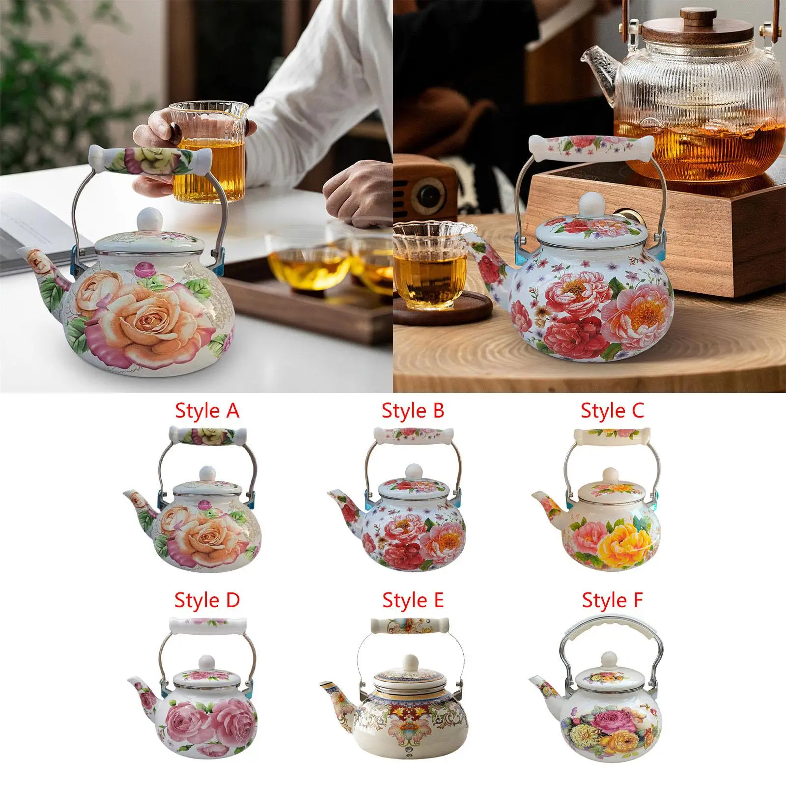 Enamel Tea Kettle Multiuse Juice Water Jug Floral Enamel Pot 2.5L Turkish Teapot for Tea Coffee Office Boiling Water Household